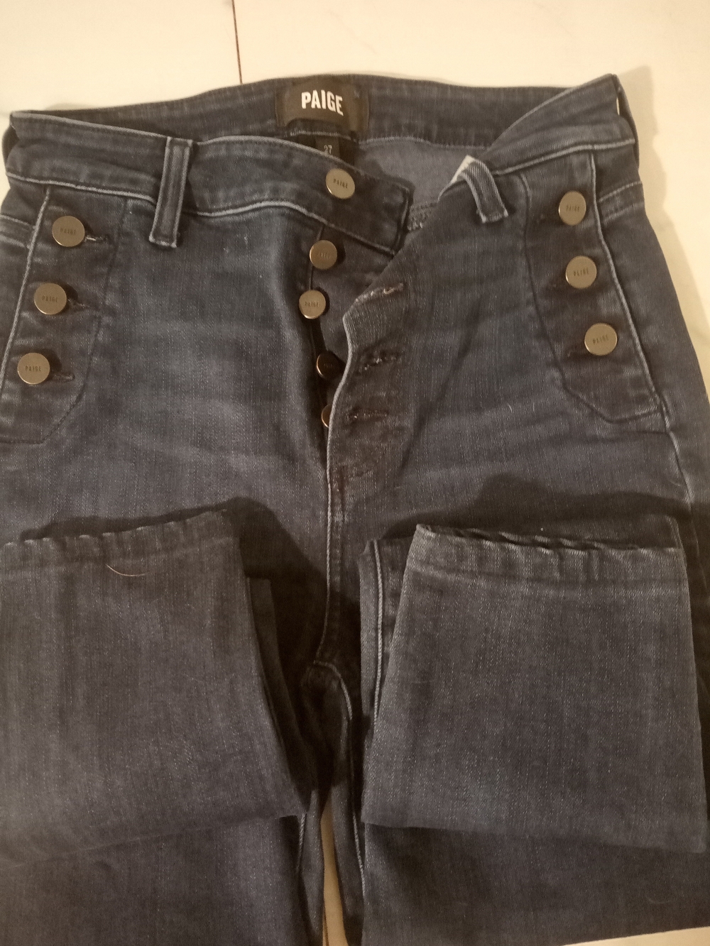 PAIGE High-Waisted Button-Fly Women's Jeans in Dark Blue